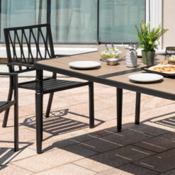 Nuu Garden 7 -Piece Black Patio Dining Set Iron Rectangle Table with 6 Stackable Stationary Chairs