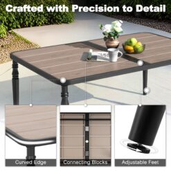 Nuu Garden 7 -Piece Black Patio Dining Set Iron Rectangle Table with 6 Stackable Stationary Chairs