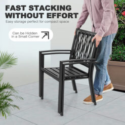 Nuu Garden 7 -Piece Black Patio Dining Set Iron Rectangle Table with 6 Stackable Stationary Chairs