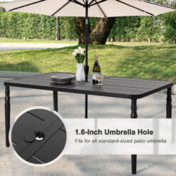 Nuu Garden Dining Chair And Table Set 7 -Piece Black Patio Dining Set Iron Rectangle Table with 6 Brown Stationary and Motion Chairs