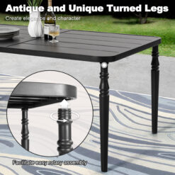 Nuu Garden Dining Chair And Table Set 7 -Piece Black Patio Dining Set Iron Rectangle Table with 6 Brown Stationary and Motion Chairs