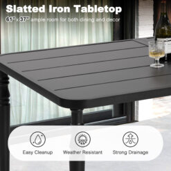 Nuu Garden Dining Chair And Table Set 7 -Piece Black Patio Dining Set Iron Rectangle Table with 6 Brown Stationary and Motion Chairs