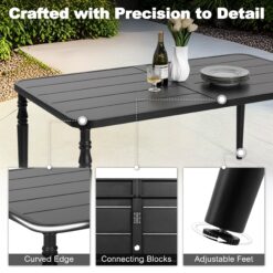 Nuu Garden Dining Chair And Table Set 7 -Piece Black Patio Dining Set Iron Rectangle Table with 6 Brown Stationary and Motion Chairs