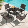 Nuu Garden 5 -Piece Black Wicker Patio Dining Set Iron Round Table with 4 Stationary Chairs