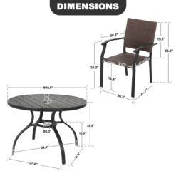 Nuu Garden 5 -Piece Black Wicker Patio Dining Set Iron Round Table with 4 Stationary Chairs