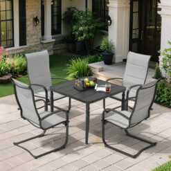Nuu Garden 5 -Piece Black Patio Dining Set Iron Square Table with 4 Gray C-spring Chairs