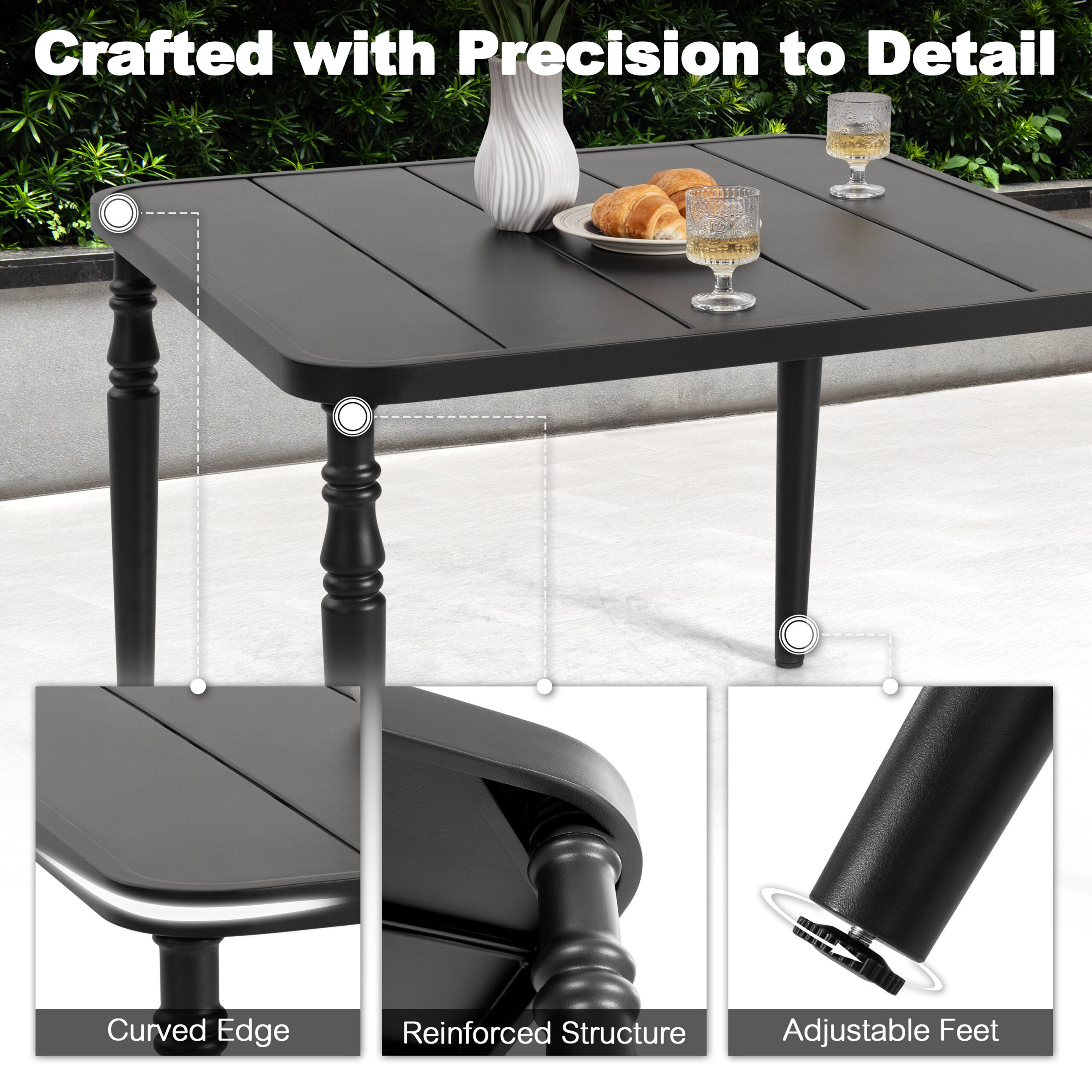 Nuu Garden 5 -Piece Black Patio Dining Set Iron Square Table with 4 Gray C-spring Chairs