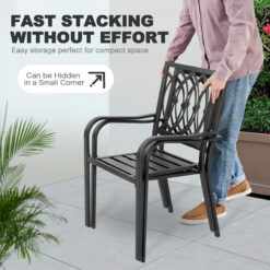 Nuu Garden 7 -Piece Black Patio Dining Set Iron Rectangle Table with 6 Stackable Stationary Chairs
