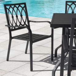 Nuu Garden 7 -Piece Black Patio Dining Set Iron Rectangle Table with 6 Stackable Stationary Chairs