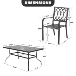 Nuu Garden 7 -Piece Black Patio Dining Set Iron Rectangle Table with 6 Stackable Stationary Chairs