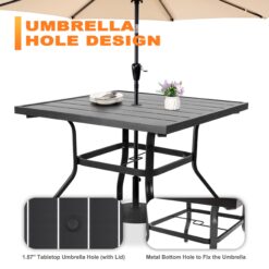 Nuu Garden 5 -Piece Black Patio Dining Set Iron Square Table with 4 Red Cushions Swivel Chairs