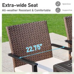 Sunshine Valley Outdoor Table and Chairs 7 -Piece Black Rattan Patio Dining Set Steel Rectangle Table with 6 Beige Cushions Stationary Chairs