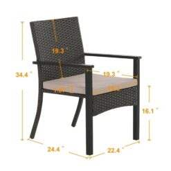 Sunshine Valley Outdoor Table and Chairs 7 -Piece Black Rattan Patio Dining Set Steel Rectangle Table with 6 Beige Cushions Stationary Chairs