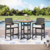 Sunshine Valley Outdoor HDPE High Bar Bistro Set 3 -Piece Black Wicker Bar Height Patio Dining Set Steel Rectangle Table with 2 Beige Cushions Stationary Chairs
