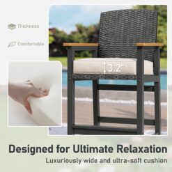 Sunshine Valley Outdoor HDPE High Bar Bistro Set 3 -Piece Black Wicker Bar Height Patio Dining Set Steel Rectangle Table with 2 Beige Cushions Stationary Chairs