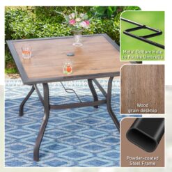 Sunshine Valley Outdoor Table and Chairs 5 -Piece Black Patio Dining Set Steel Square Table with 4 Brown Swivel Chairs