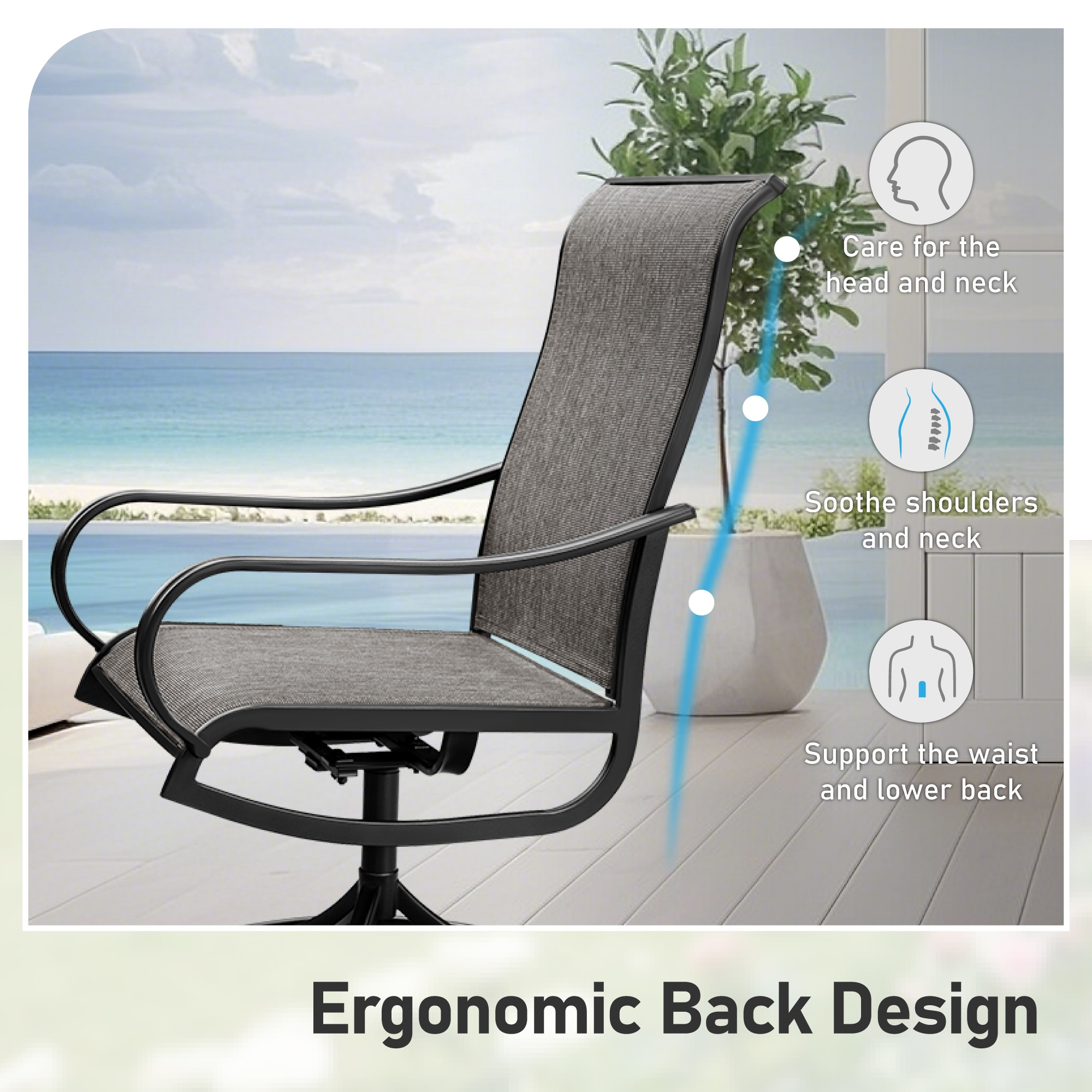 Sunshine Valley Outdoor Table and Chairs 5 -Piece Black Patio Dining Set Steel Square Table with 4 Brown Swivel Chairs
