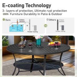 Sunshine Valley Outdoor Table and Chairs 5 -Piece Black Patio Dining Set Steel Round Table with 4 Blue Swivel Chairs