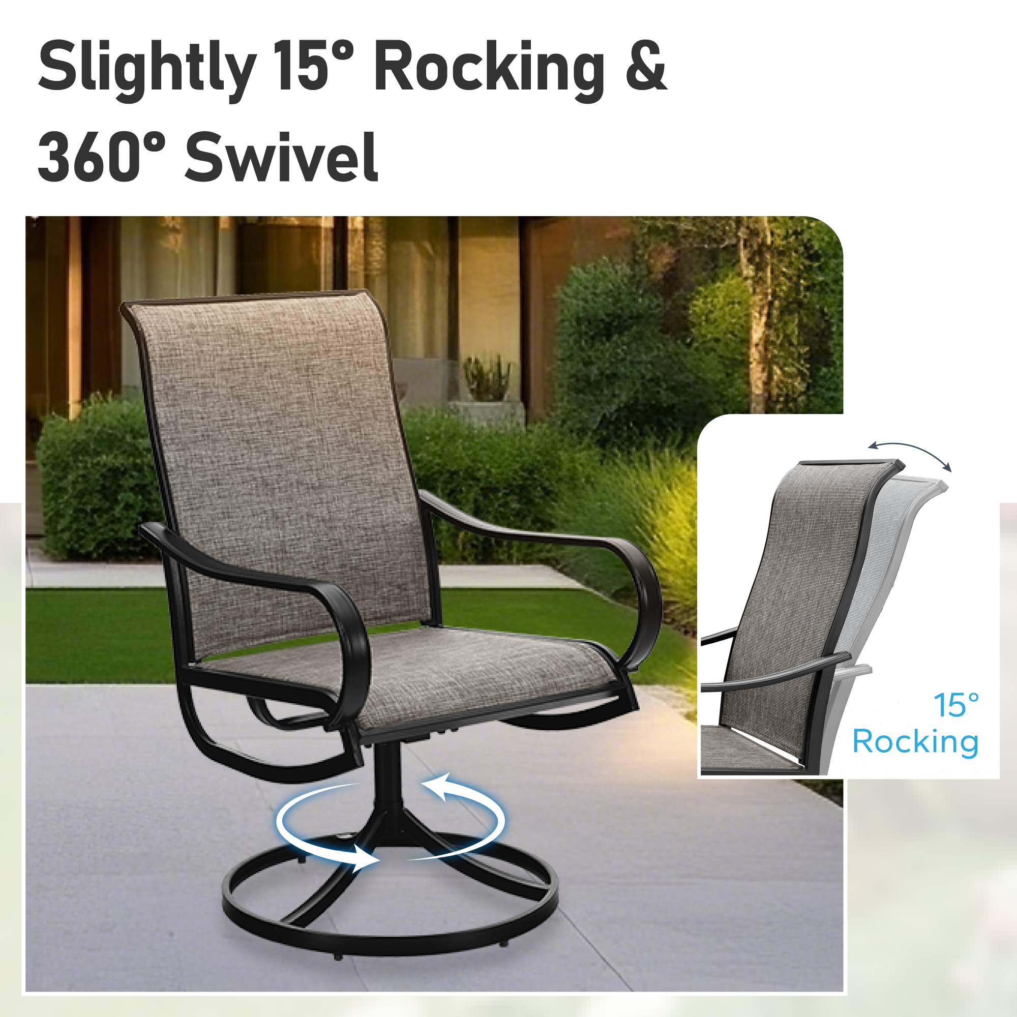 Sunshine Valley Outdoor Table and Chairs 5 -Piece Black Patio Dining Set Steel Square Table with 4 Brown Swivel Chairs
