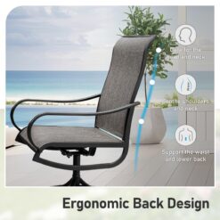 Sunshine Valley Outdoor Table and Chairs 5 -Piece Black Patio Dining Set Steel Square Table with 4 Brown Swivel Chairs