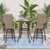 Sunshine Valley Outdoor Bistro Set 3 -Piece Black Balcony Height Patio Dining Set Steel Square Table with 2 Brown Swivel Chairs