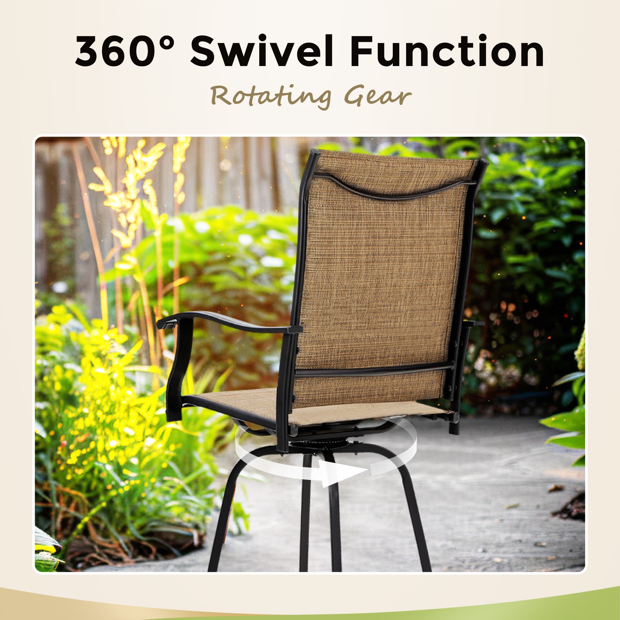 Sunshine Valley Outdoor Bistro Set 3 -Piece Black Balcony Height Patio Dining Set Steel Square Table with 2 Brown Swivel Chairs