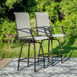Sunshine Valley Outdoor Table and Chairs 3 -Piece Black Balcony Height Patio Dining Set Steel Square Table with 2 Gray Swivel Chairs