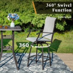 Sunshine Valley Outdoor Table and Chairs 3 -Piece Black Balcony Height Patio Dining Set Steel Square Table with 2 Gray Swivel Chairs