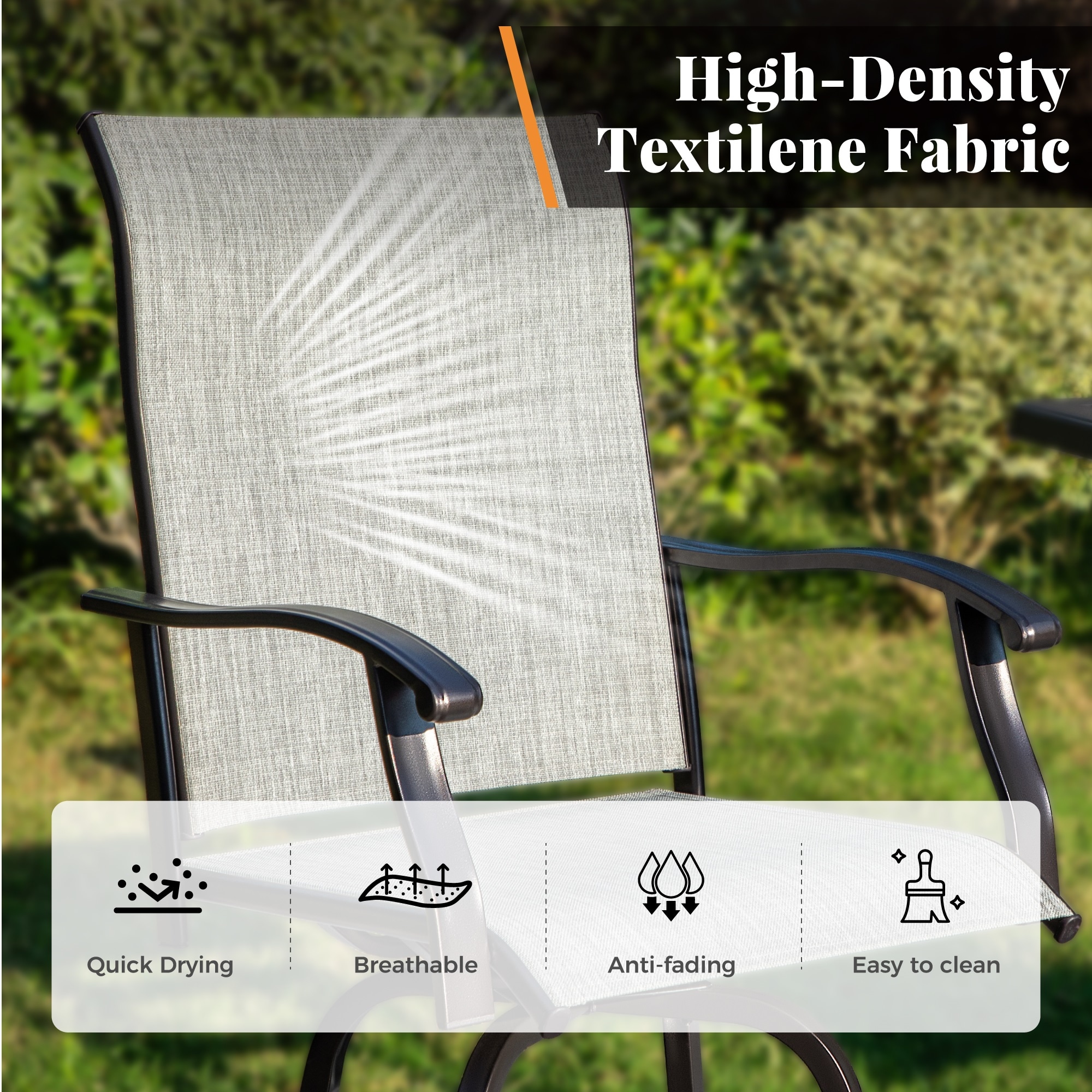 Sunshine Valley Outdoor Table and Chairs 3 -Piece Black Balcony Height Patio Dining Set Steel Square Table with 2 Gray Swivel Chairs