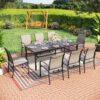 Sunshine Valley Outdoor Table and Chairs 9 -Piece Black Patio Dining Set Steel Rectangle Table with 8 Brown Stationary Chairs