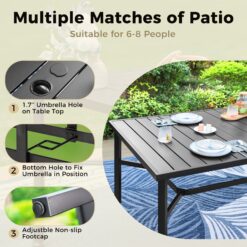 Sunshine Valley Outdoor Table and Chairs 9 -Piece Black Patio Dining Set Steel Rectangle Table with 8 Brown Stationary Chairs