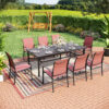 Sunshine Valley Outdoor Table and Chairs 9 -Piece Black Patio Dining Set Steel Rectangle Table with 8 Red Stationary Chairs