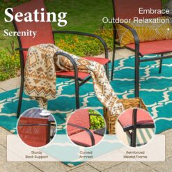 Sunshine Valley Outdoor Table and Chairs 9 -Piece Black Patio Dining Set Steel Rectangle Table with 8 Red Stationary Chairs