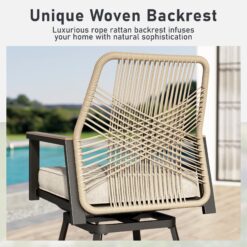 Sunshine Valley Outdoor Bar Height Bistro Set 3 -Piece Black Rattan Patio Dining Set Steel Square Table with 2 Beige Cushions Swivel Chairs