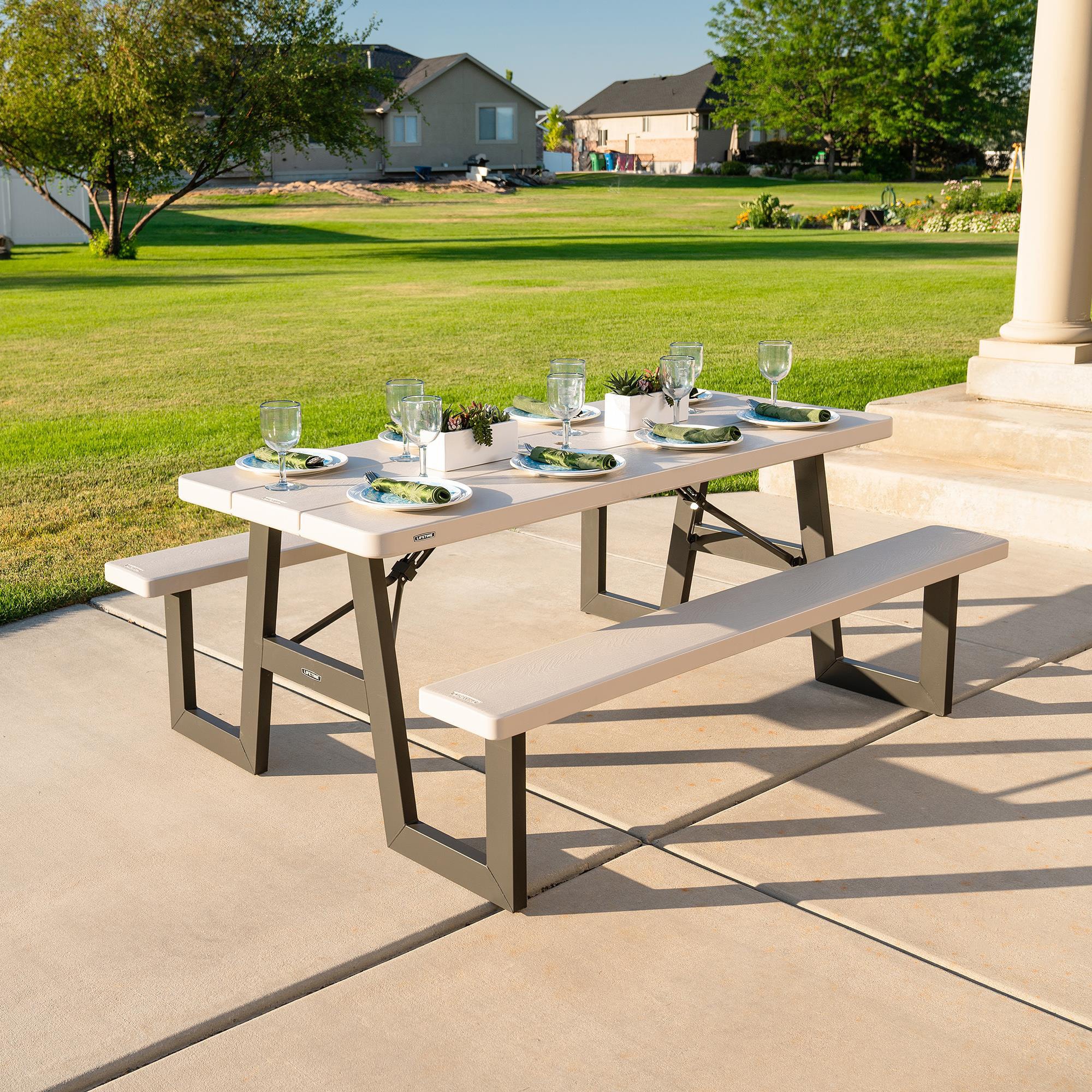 LIFETIME PRODUCTS 72-in Brown Resin Rectangle Folding Picnic Table