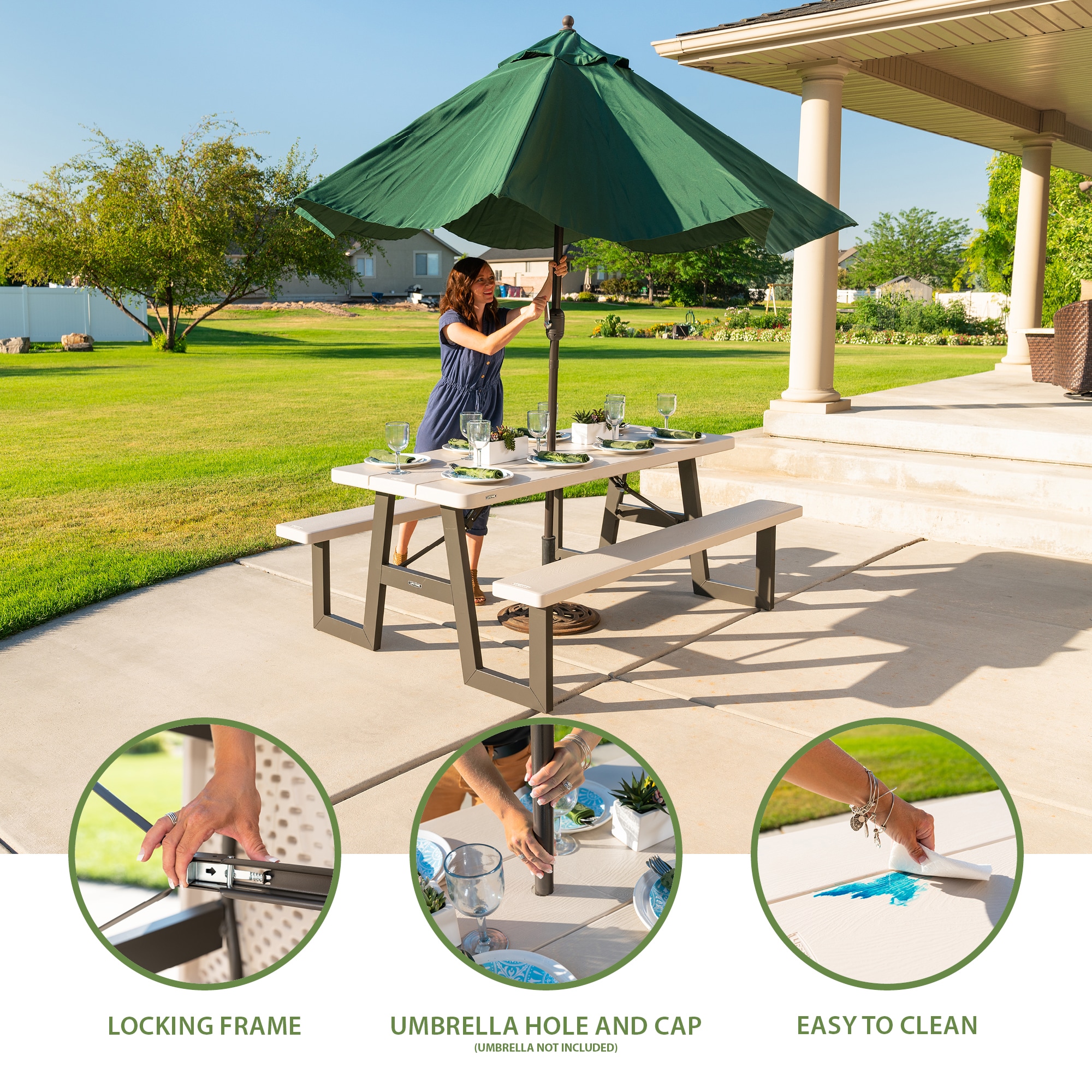 LIFETIME PRODUCTS 72-in Brown Resin Rectangle Folding Picnic Table