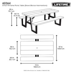 LIFETIME PRODUCTS 72-in Brown Resin Rectangle Folding Picnic Table