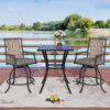 Sunshine Valley Outdoor Bistro Set 3 -Piece Black Rattan Counter height Steel Square Table with 2 Gray Cushions Swivel Chairs