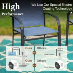 Sunshine Valley Outdoor Table and Chairs 5 -Piece Black Patio Dining Set Steel Square Table with 4 Blue Stationary Chairs