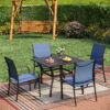 Sunshine Valley Outdoor Table and Chairs 5 -Piece Black Patio Dining Set Steel Square Table with 4 Blue Stationary Chairs
