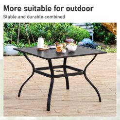 Sunshine Valley Outdoor Table and Chairs 5 -Piece Black Patio Dining Set Steel Square Table with 4 Blue Stationary Chairs