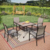 Sunshine Valley Outdoor Table and Chairs 5 -Piece Black Patio Dining Set Steel Square Table with 4 Tan Stationary Chairs