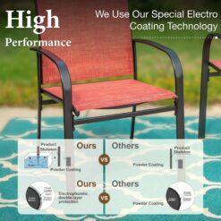 Sunshine Valley Outdoor Table and Chairs 5 -Piece Black Patio Dining Set Steel Square Table with 4 Red Stationary Chairs