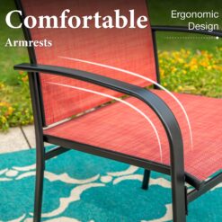 Sunshine Valley Outdoor Table and Chairs 5 -Piece Black Patio Dining Set Steel Square Table with 4 Red Stationary Chairs