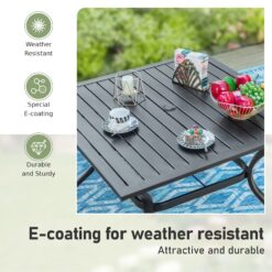 Sunshine Valley Outdoor Table and Chairs 5 -Piece Black Patio Dining Set Steel Square Table with 4 Red Stationary Chairs