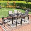 Sunshine Valley Outdoor Table and Chairs 7 -Piece Black Patio Dining Set Steel Rectangle Table with 6 Gray Stationary Chairs