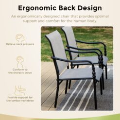 Sunshine Valley Outdoor Table and Chairs 7 -Piece Black Patio Dining Set Steel Rectangle Table with 6 Gray Stationary Chairs
