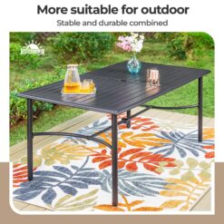 Sunshine Valley Outdoor Table and Chairs 7 -Piece Black Patio Dining Set Steel Rectangle Table with 6 Gray Stationary Chairs