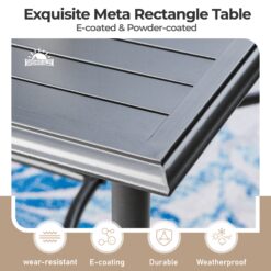 Sunshine Valley Outdoor Table and Chairs 7 -Piece Black Patio Dining Set Steel Rectangle Table with 6 Gray Stationary Chairs