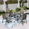 Sunshine Valley Outdoor Table and Chairs 5 -Piece Black Patio Dining Set Steel Square Table with 4 Brown Stationary Chairs